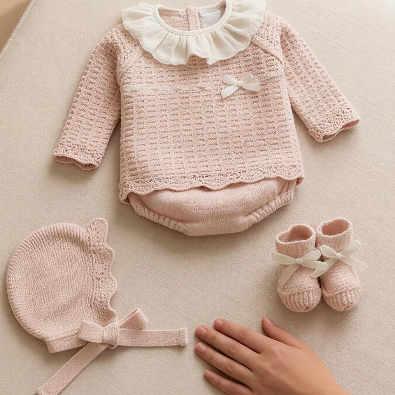 NEWBORN COLLAR AND LACE SHORT 4PC