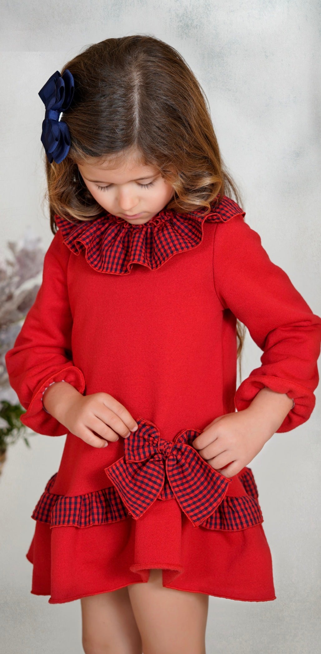 GIRL DRESS RED/BOW