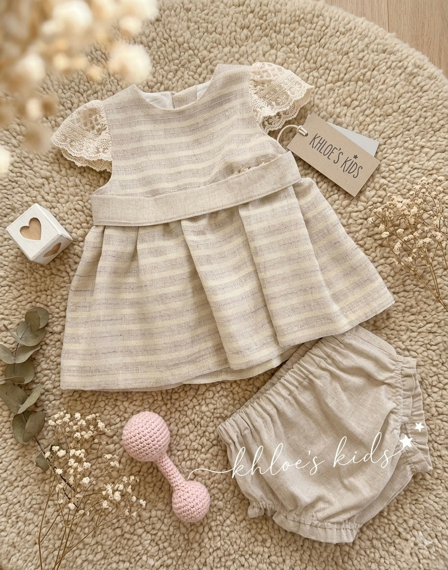 BABY SET BEIGE AND CREAM STRIPED