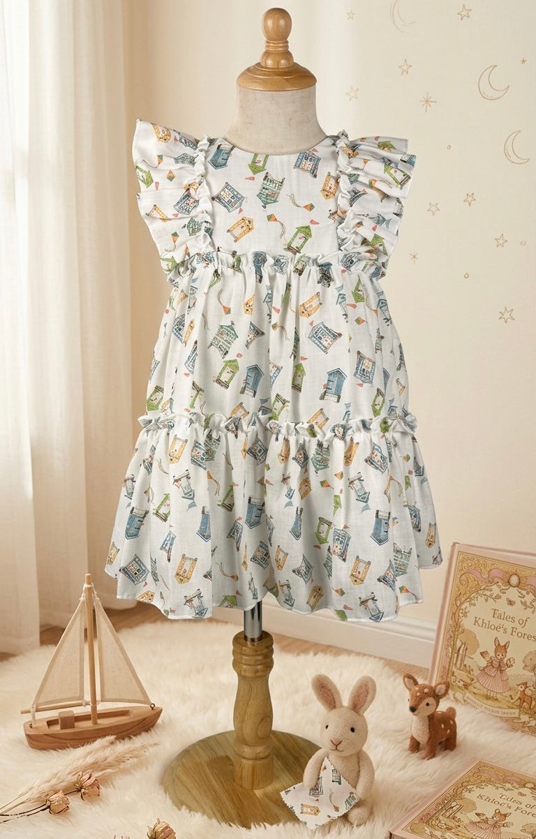 GIRL DRESS WHITE WITH RUFFLE