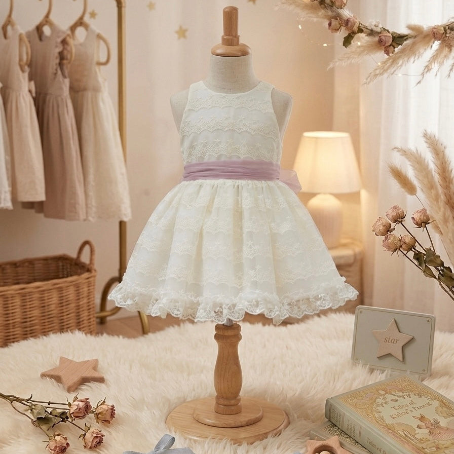 GIRL DRESS PEARL EMBROIDERED TULLE