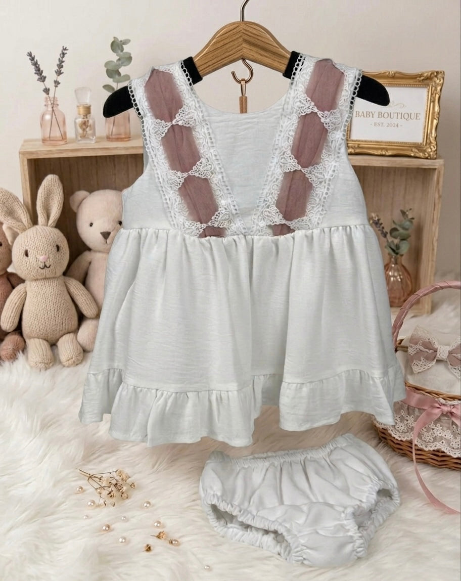 BABY GIRL SET WHITE BRAIDED PINK