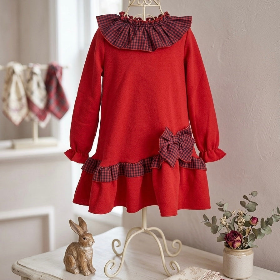 GIRL DRESS RED/BOW