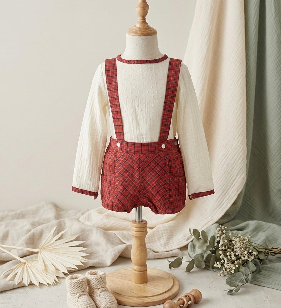 BABY BOY SET OVERALLS RED