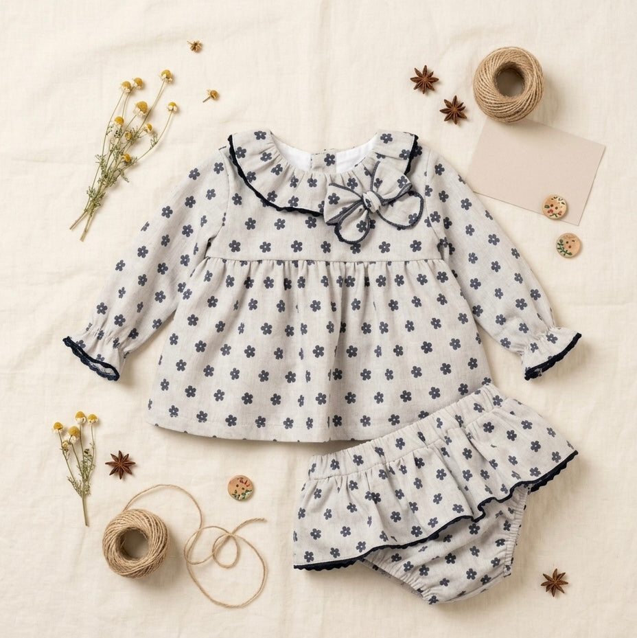 BABY SET GRAY/BLUE FLOWERS
