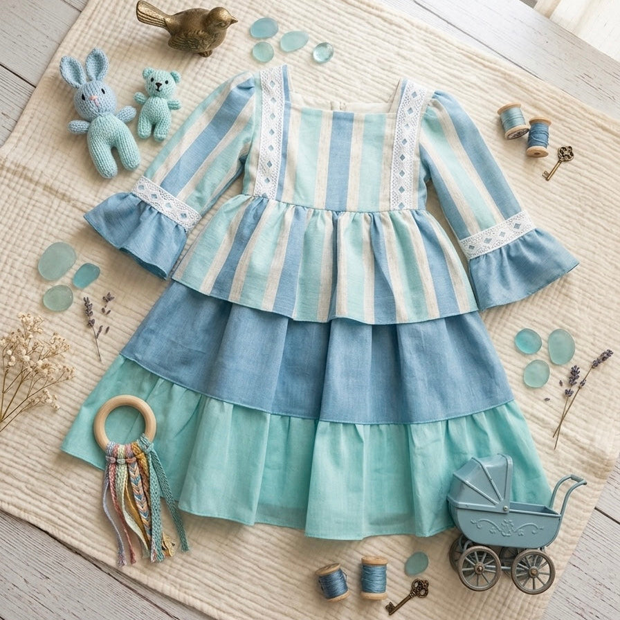 GIRL DRESS SKY BLUE RUFFLE SECOND