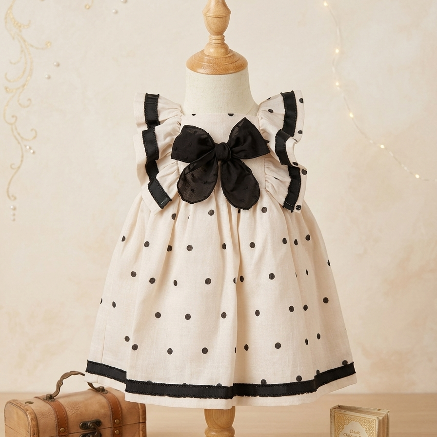 POLKA CREM/BLACK GIRL DRESS