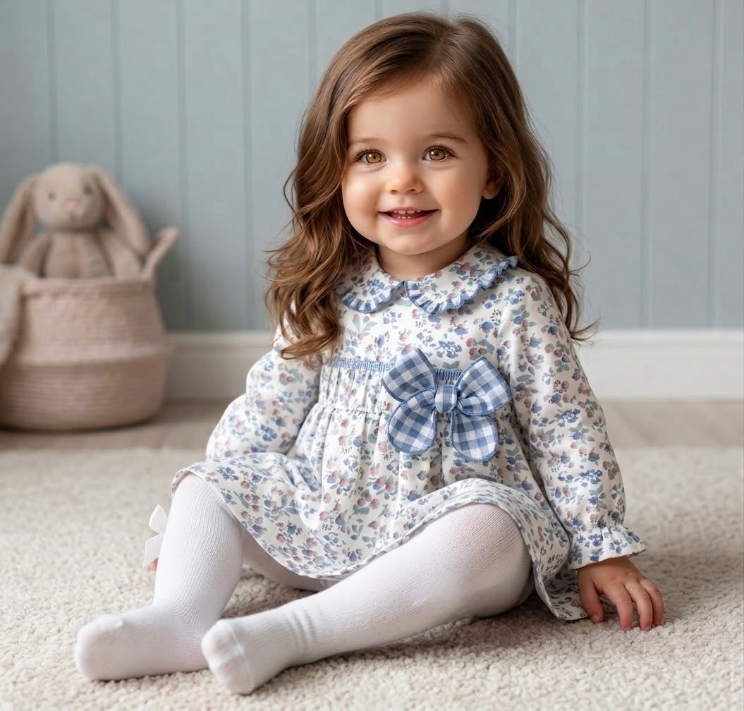 BABY DRESS FLOWERS BLUE