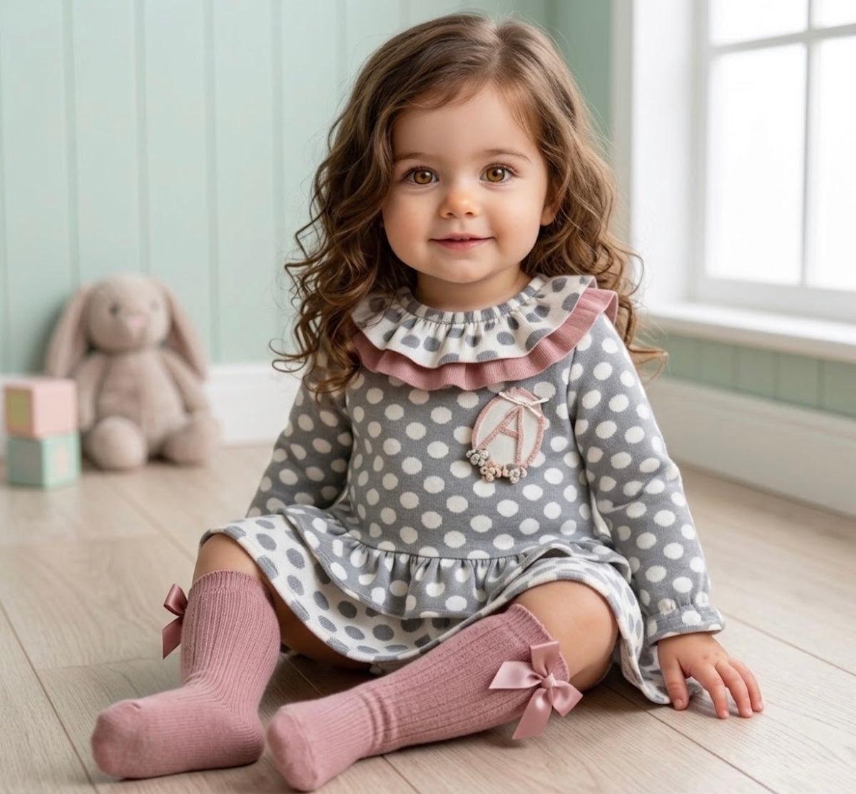 BABY GIRL DRESS GRAY POLKA DOT