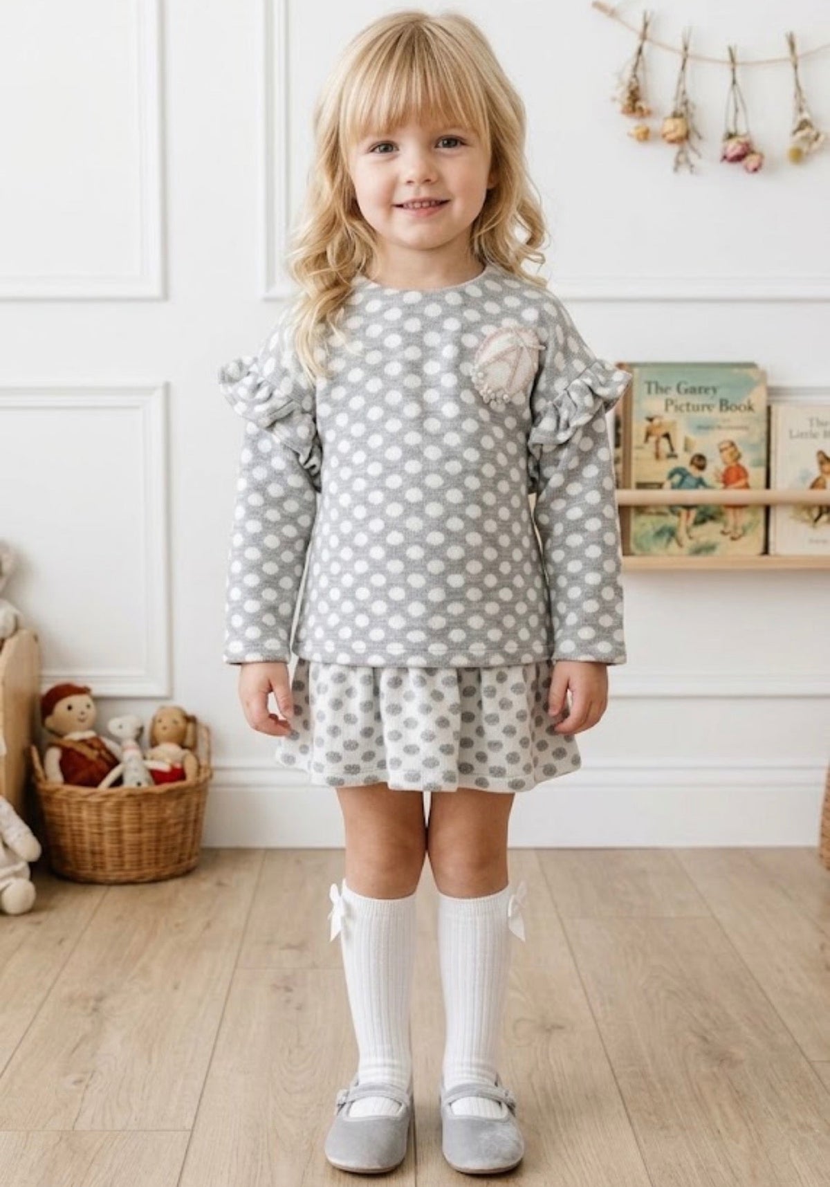 GIRL DRESS GRAY POLKA DOT