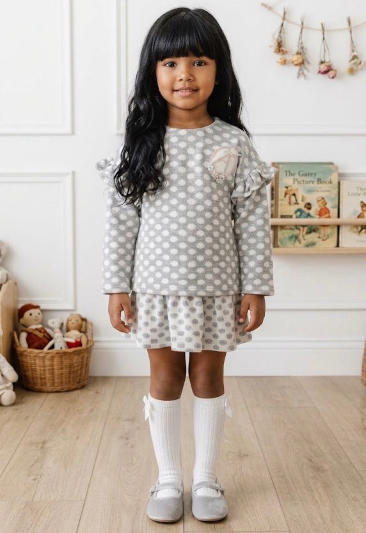GIRL DRESS GRAY POLKA DOT