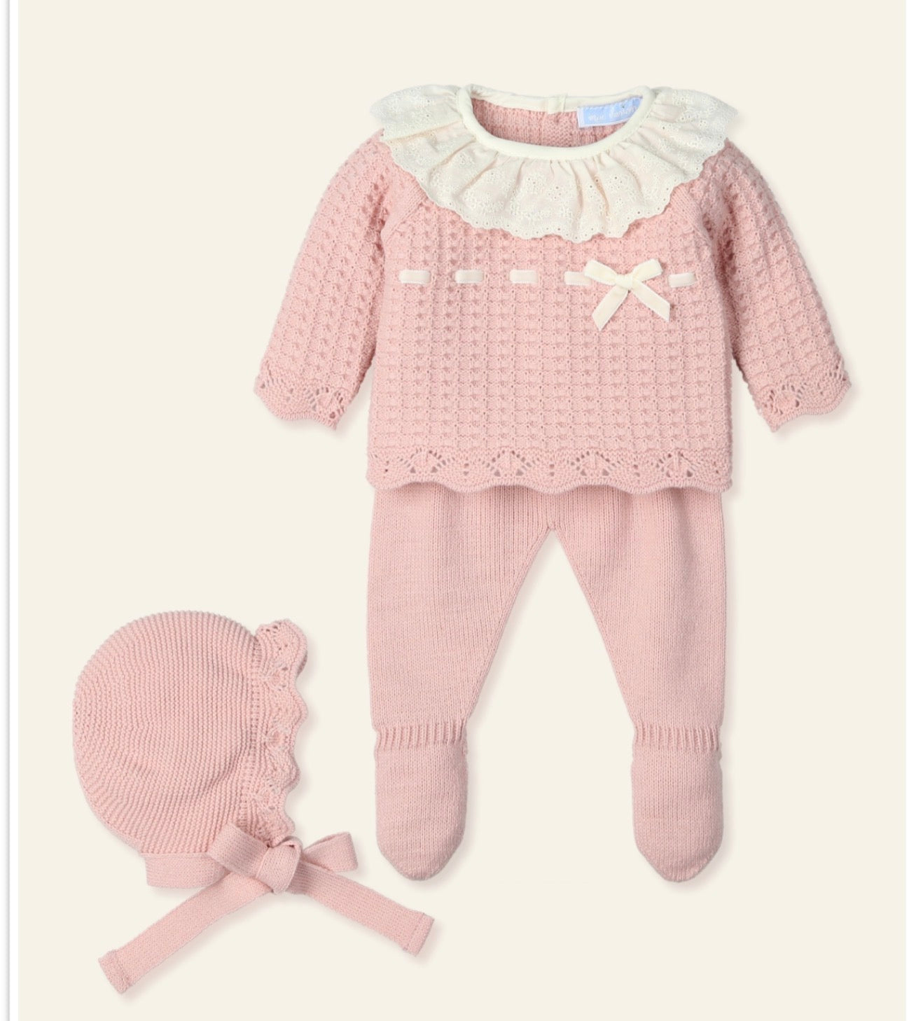 NEWBORN COLLAR AND LACE PINK 4 PC