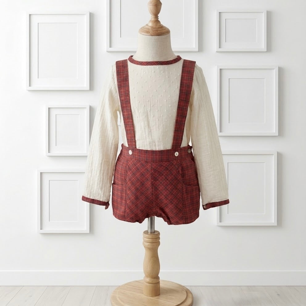 BABY BOY SET OVERALLS RED