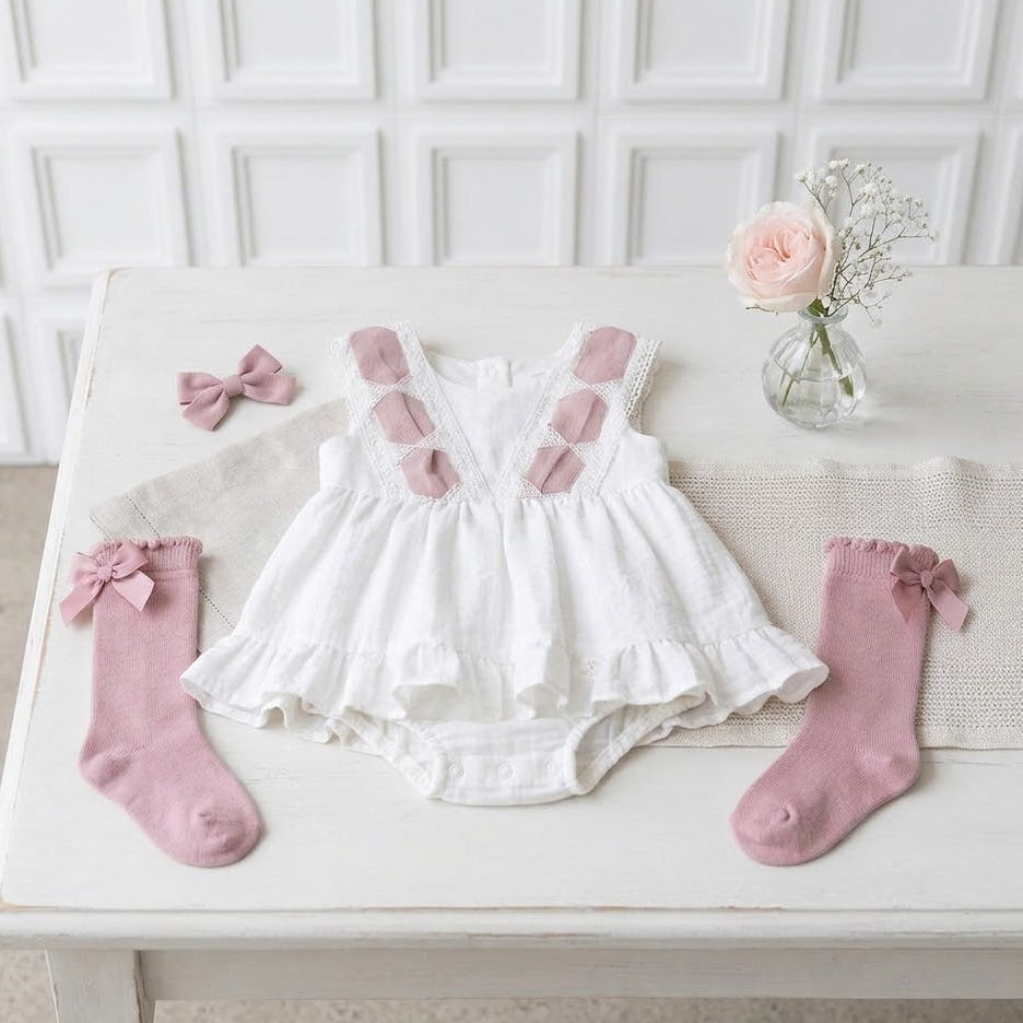 BABY GIRL SET WHITE BRAIDED PINK