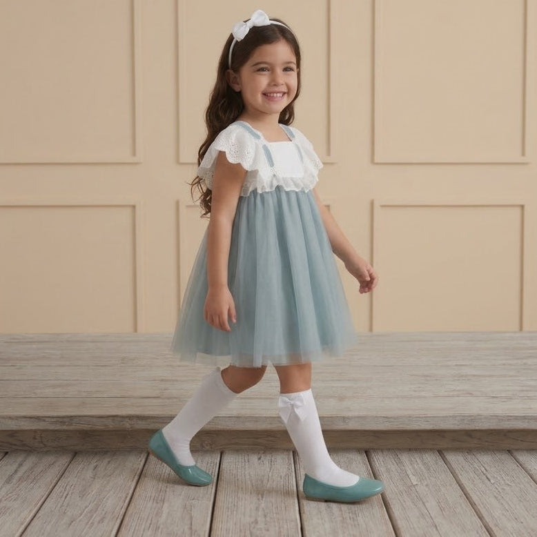 GIRL DRESS WHITE AND GREEN INTERTWINED