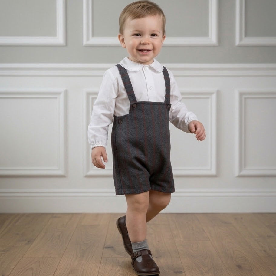 BABY BOY SET OVERALL RED/GRAY