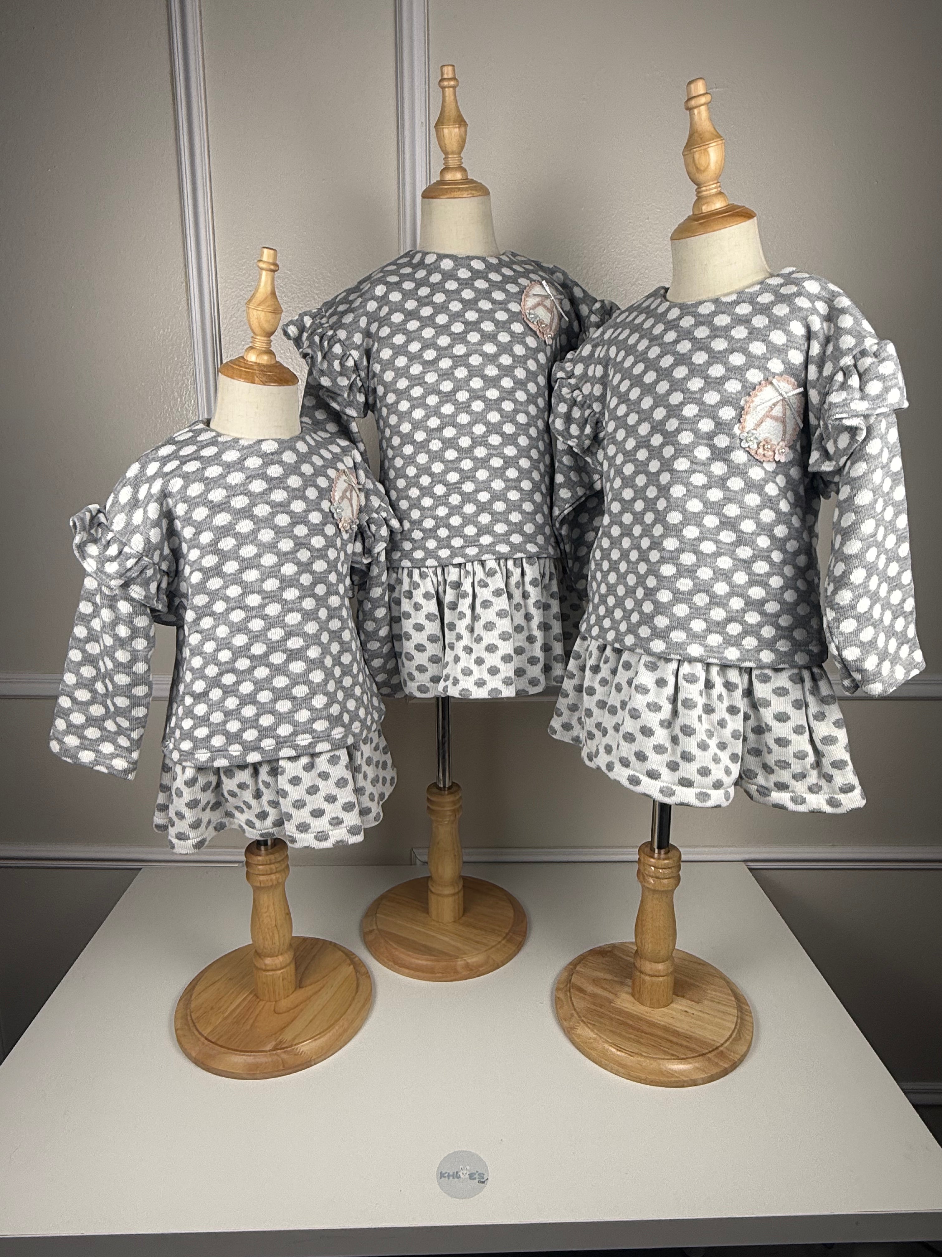 GIRL DRESS GRAY POLKA DOT