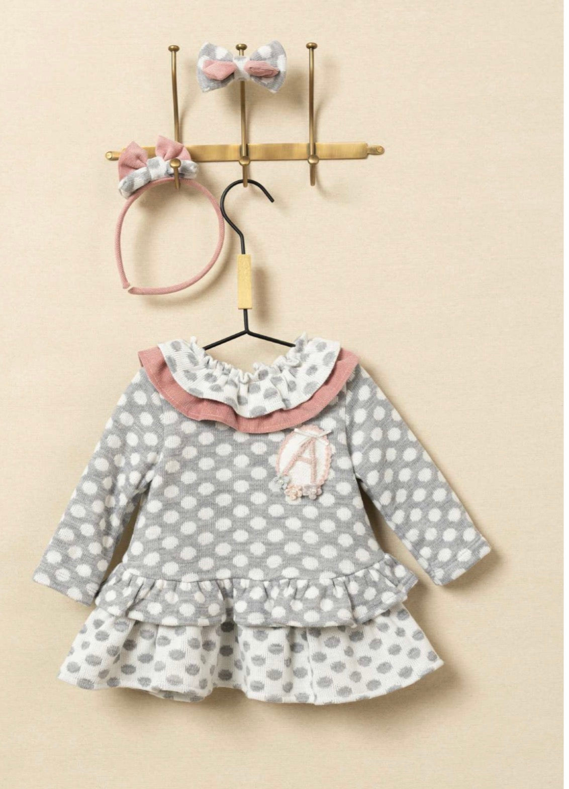BABY GIRL DRESS GRAY POLKA DOT