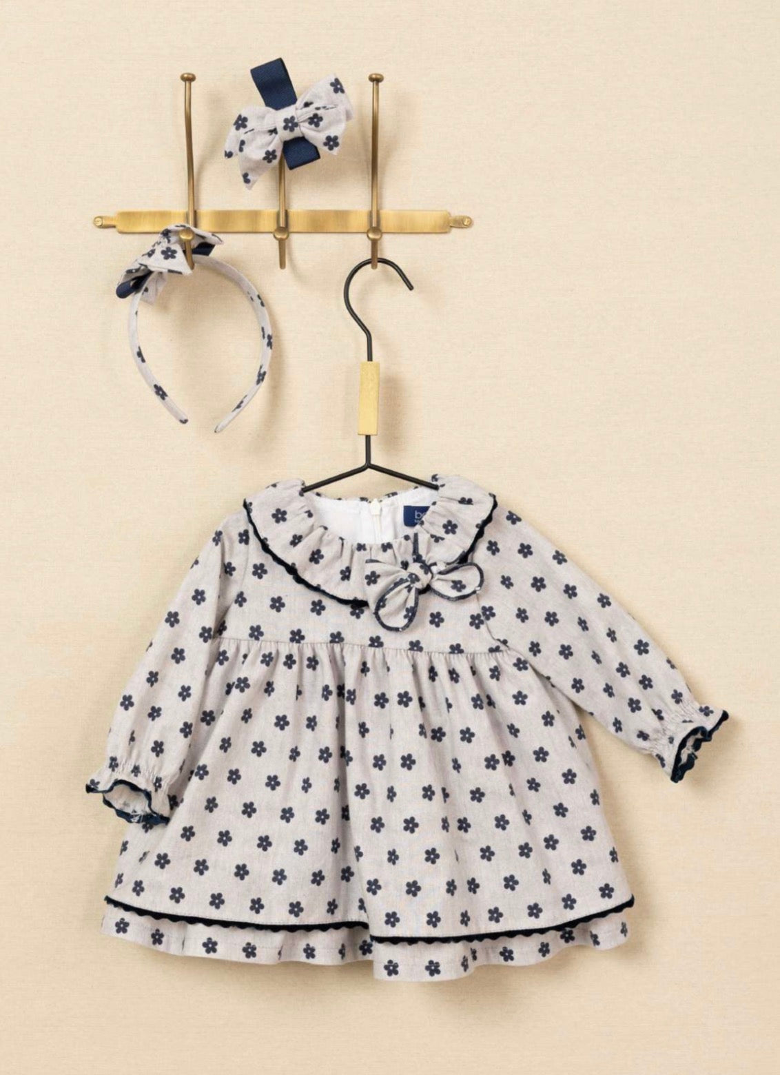 BABY DRESS GRAY/BLUE FLOWERS