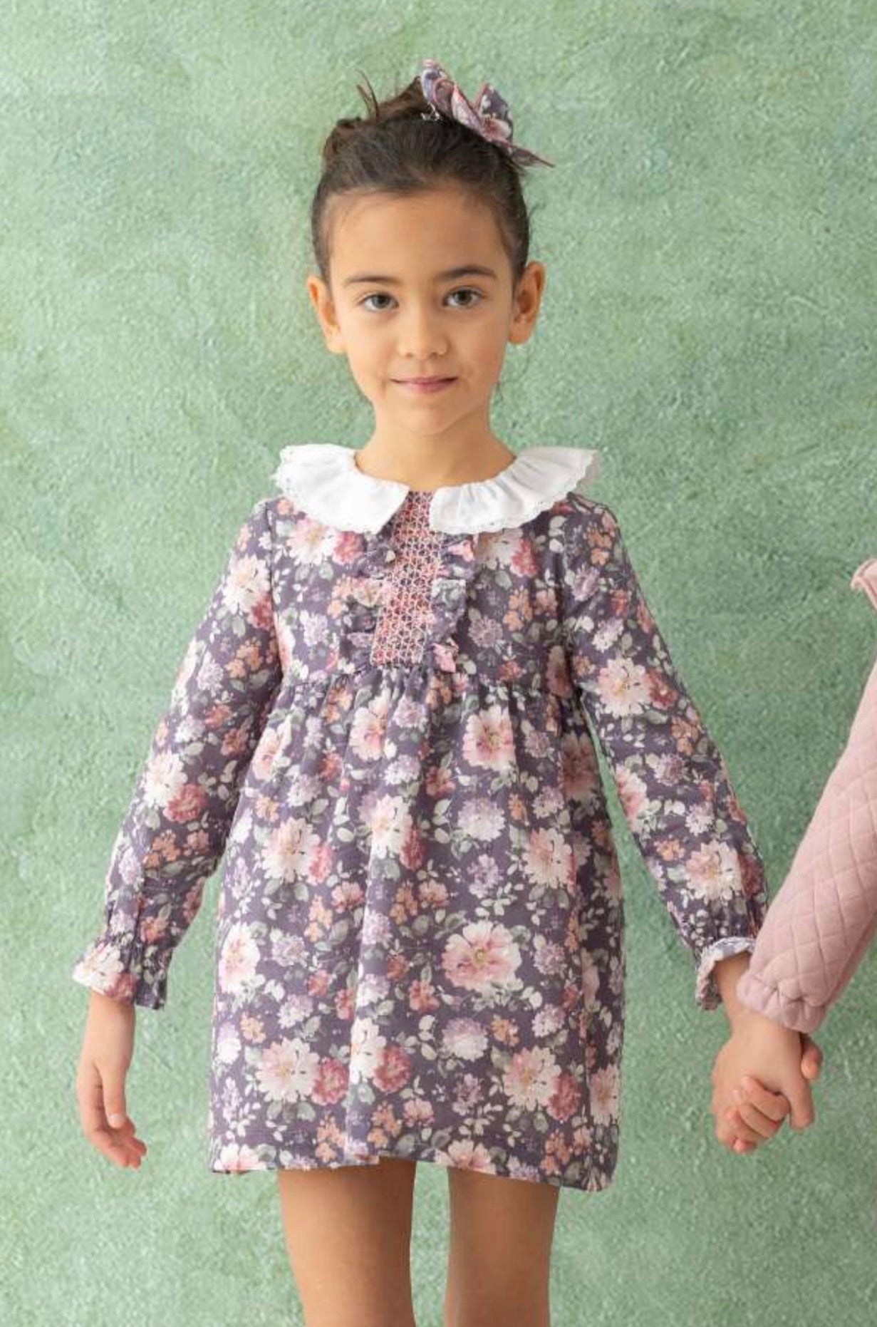 GIRL DRESS FLOWERS/PURPLE COLLAR WHITE