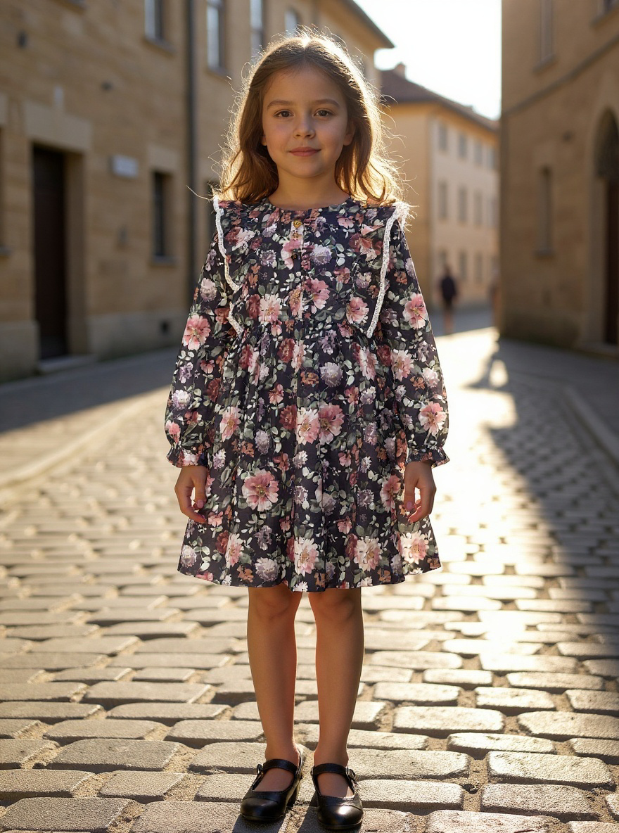 GIRL DRESS FLOWERS PURPLE