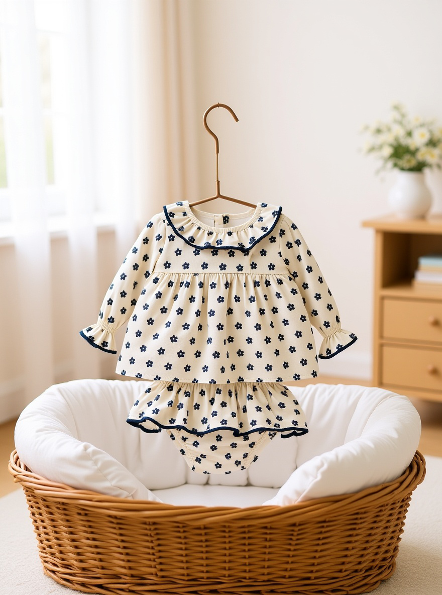 BABY SET GRAY/BLUE FLOWERS