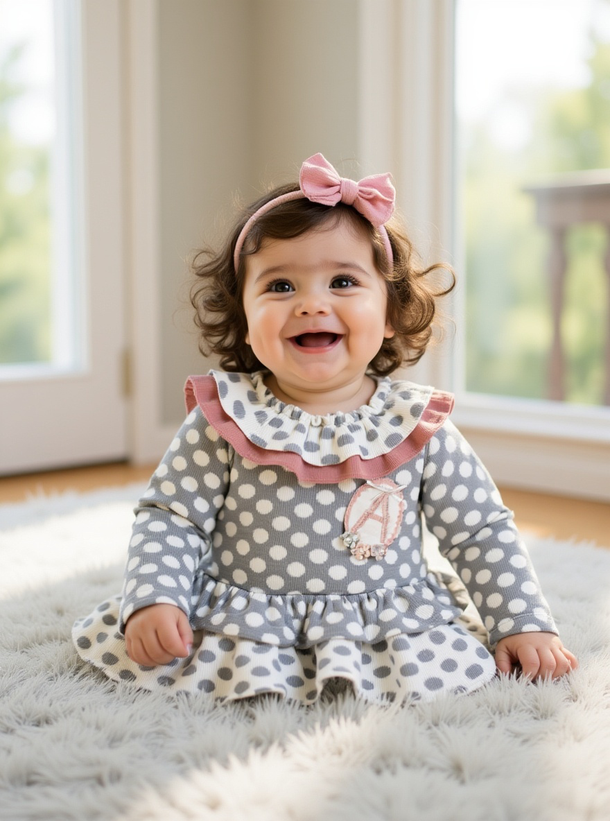 BABY GIRL DRESS GRAY POLKA DOT