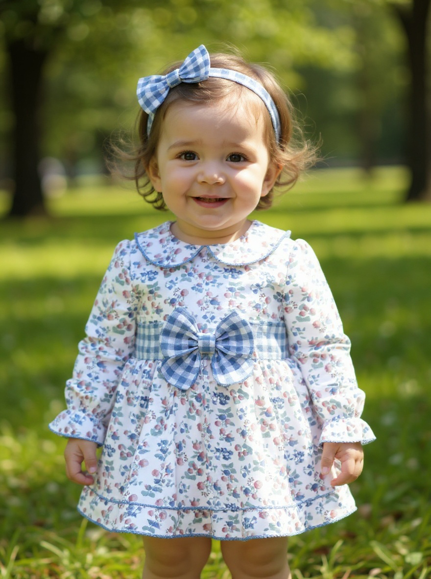 BABY DRESS FLOWERS BLUE