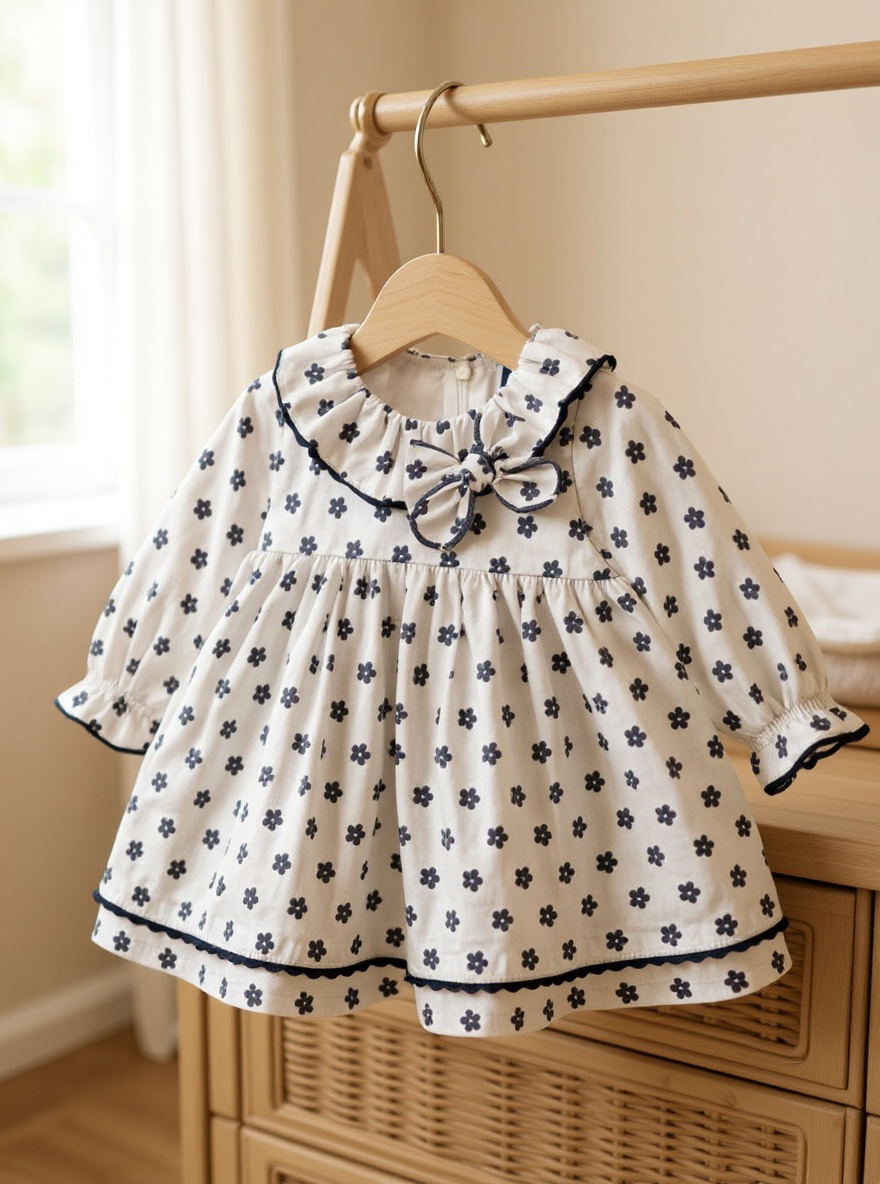 BABY DRESS GRAY/BLUE FLOWERS