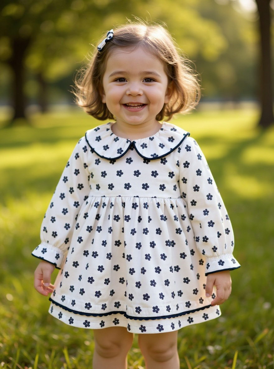 BABY DRESS GRAY/BLUE FLOWERS
