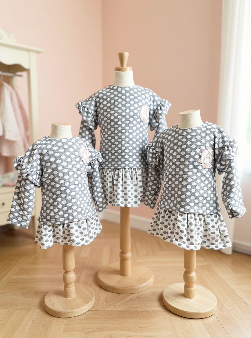 GIRL DRESS GRAY POLKA DOT