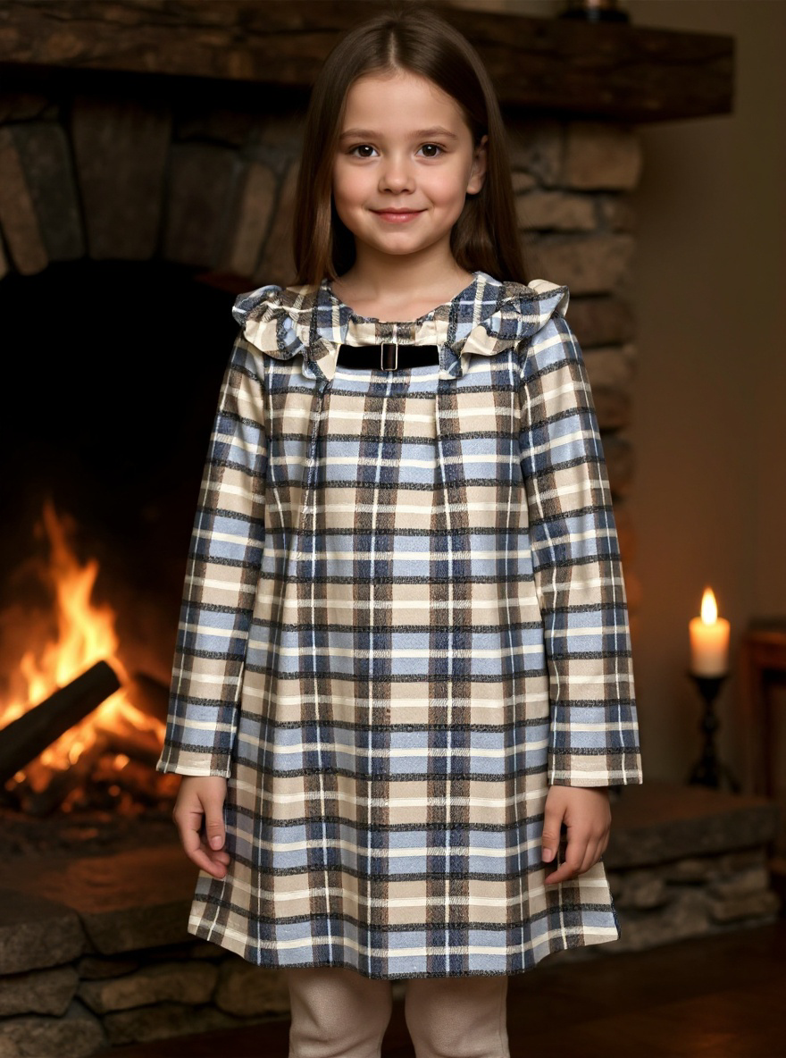 GIRL DRESS BROWN PLAID