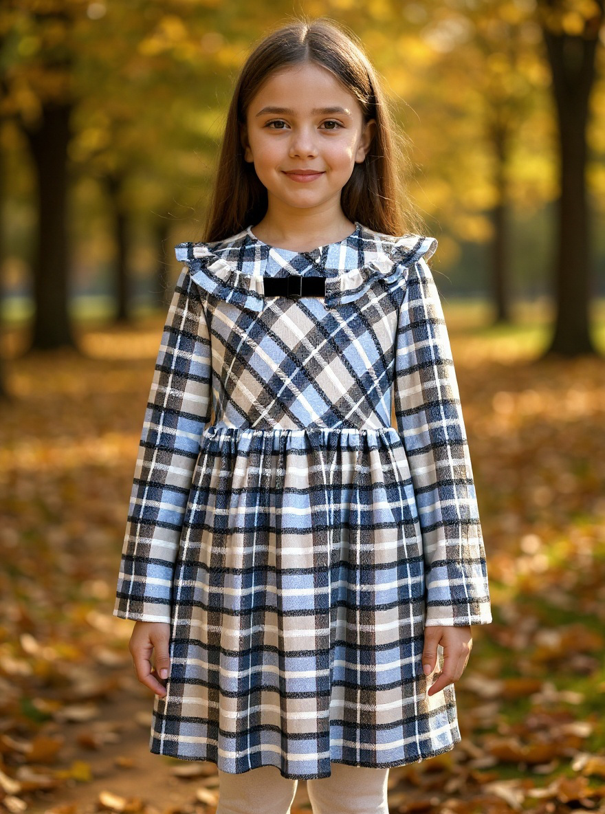 GIRL DRESS BROWN PLAID WITH WAISTBAND