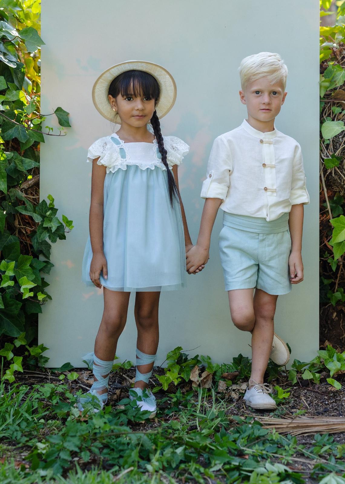 GIRL DRESS WHITE AND GREEN INTERTWINED