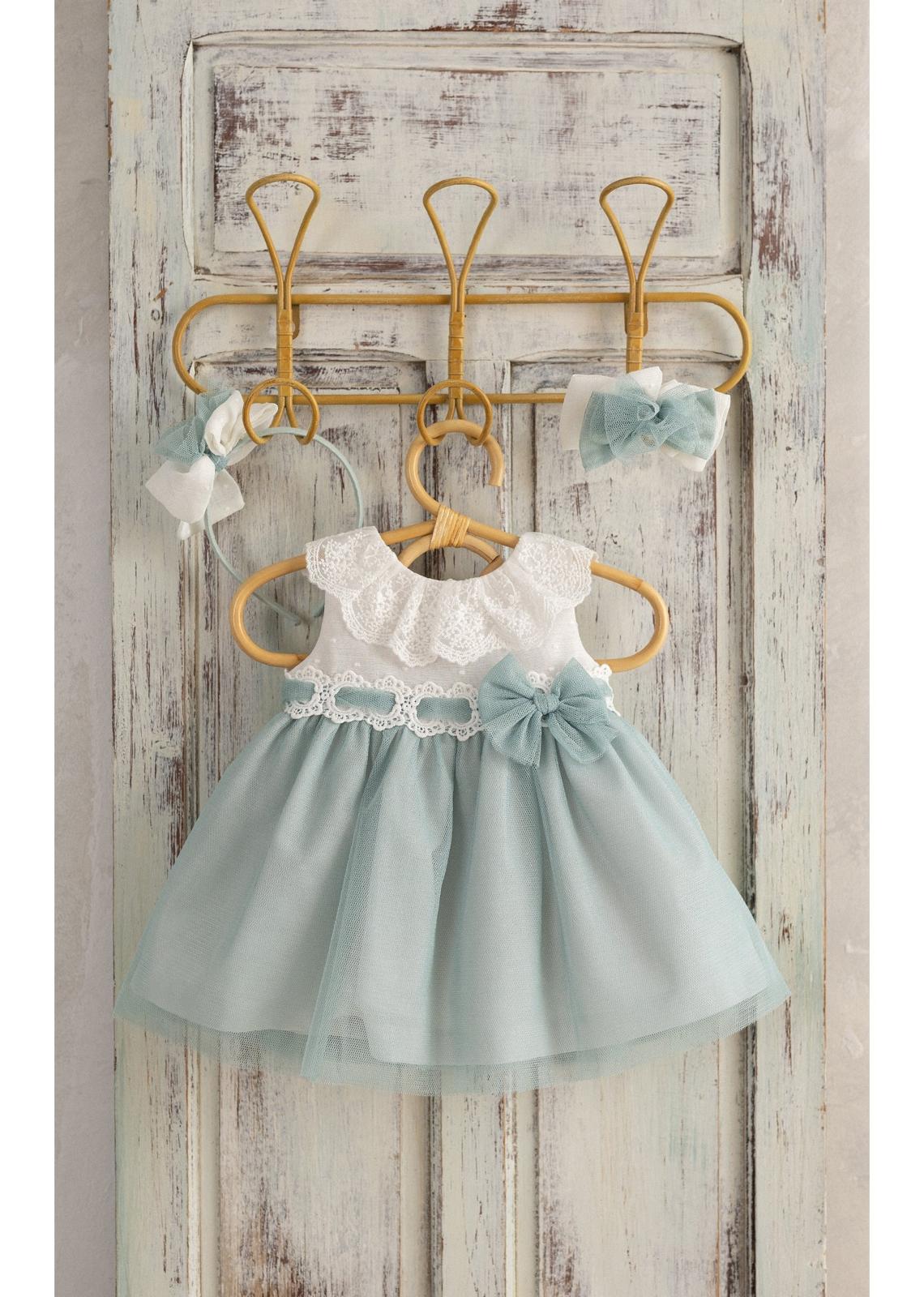 BABY DRESS WHITE AND GREEN INTERTWINED