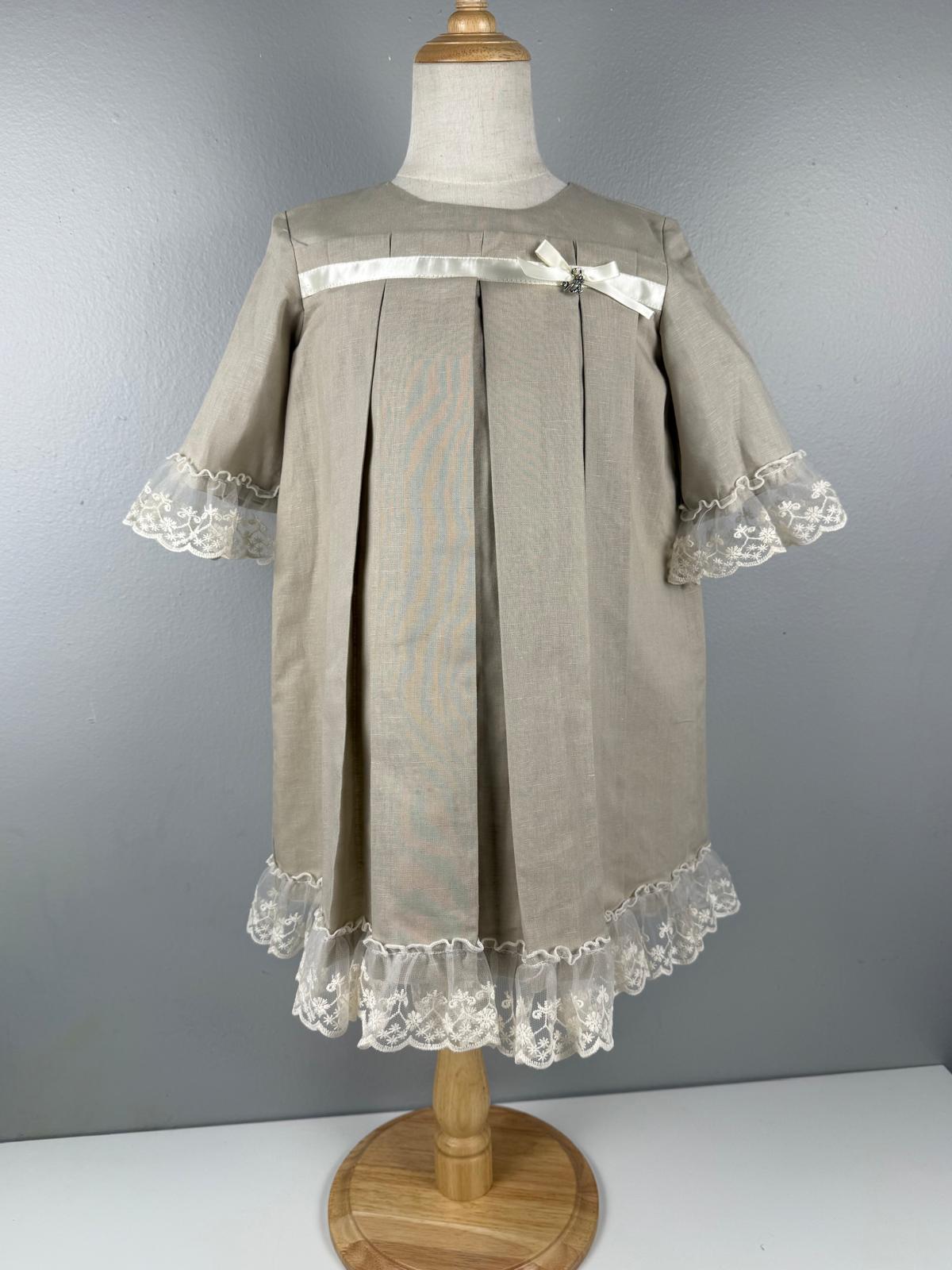 GIRL DRESS BEIGE LINEN PLANKS