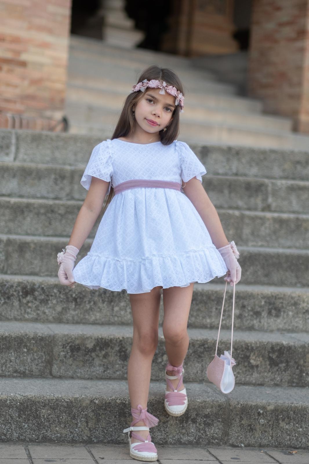 GIRL DRESS WHITE EMBROIDERED FABRIC