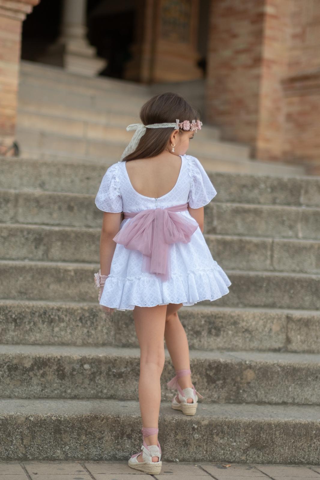 GIRL DRESS WHITE EMBROIDERED FABRIC