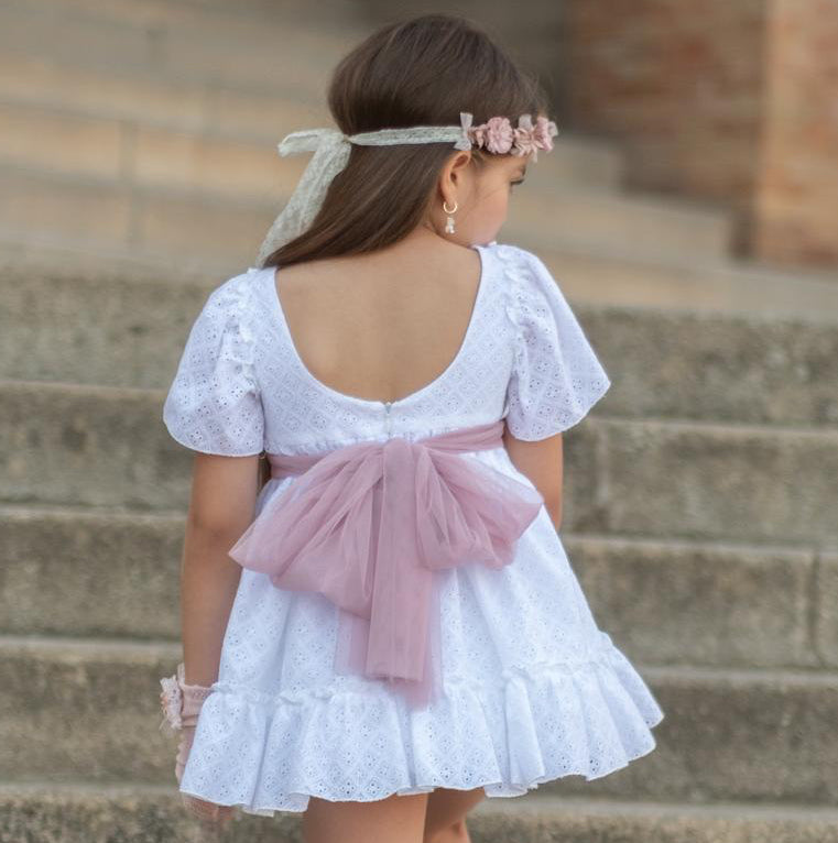 GIRL DRESS WHITE EMBROIDERED FABRIC