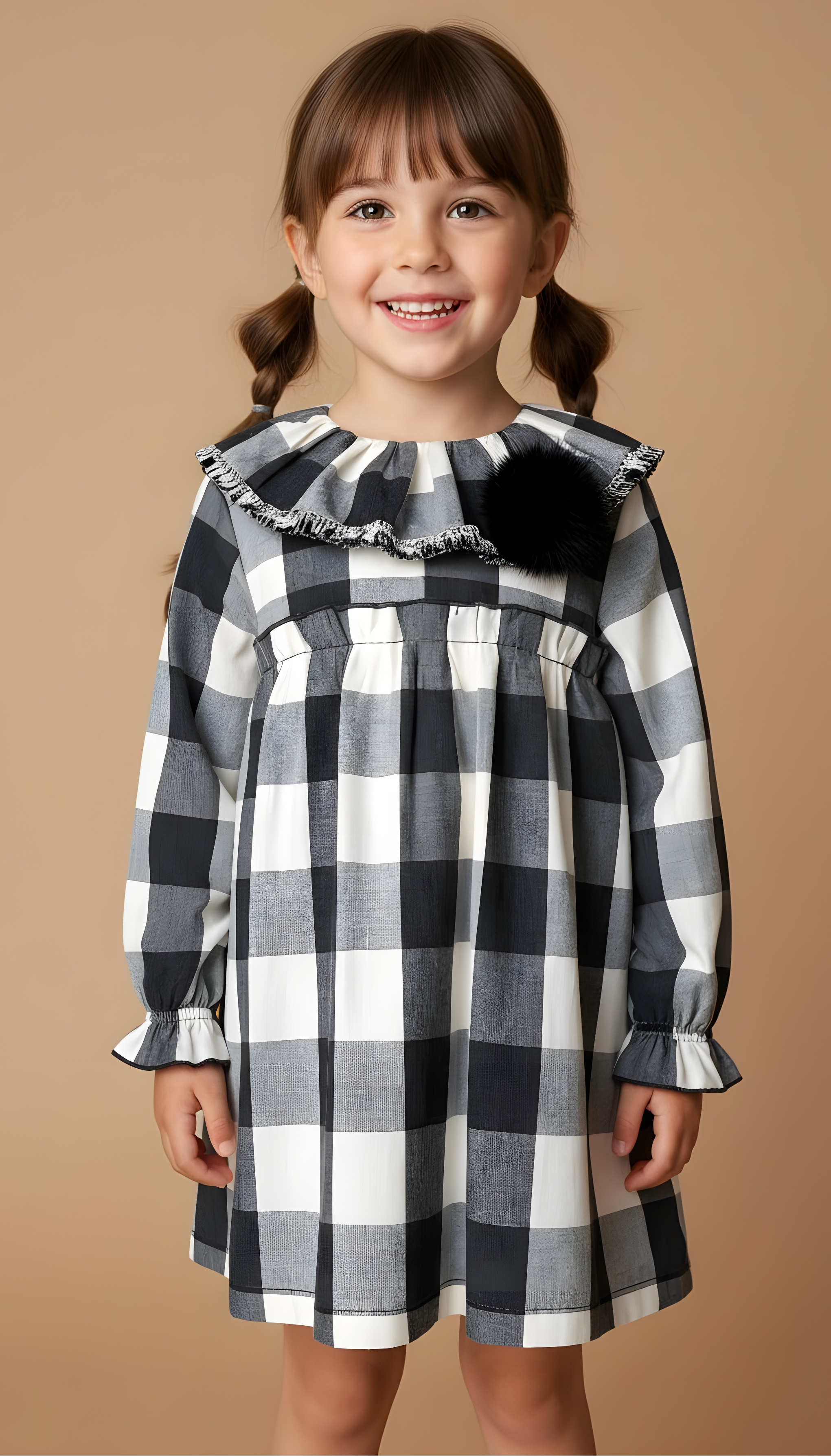 GIRL DRESS GRAY BLACK SQUARES