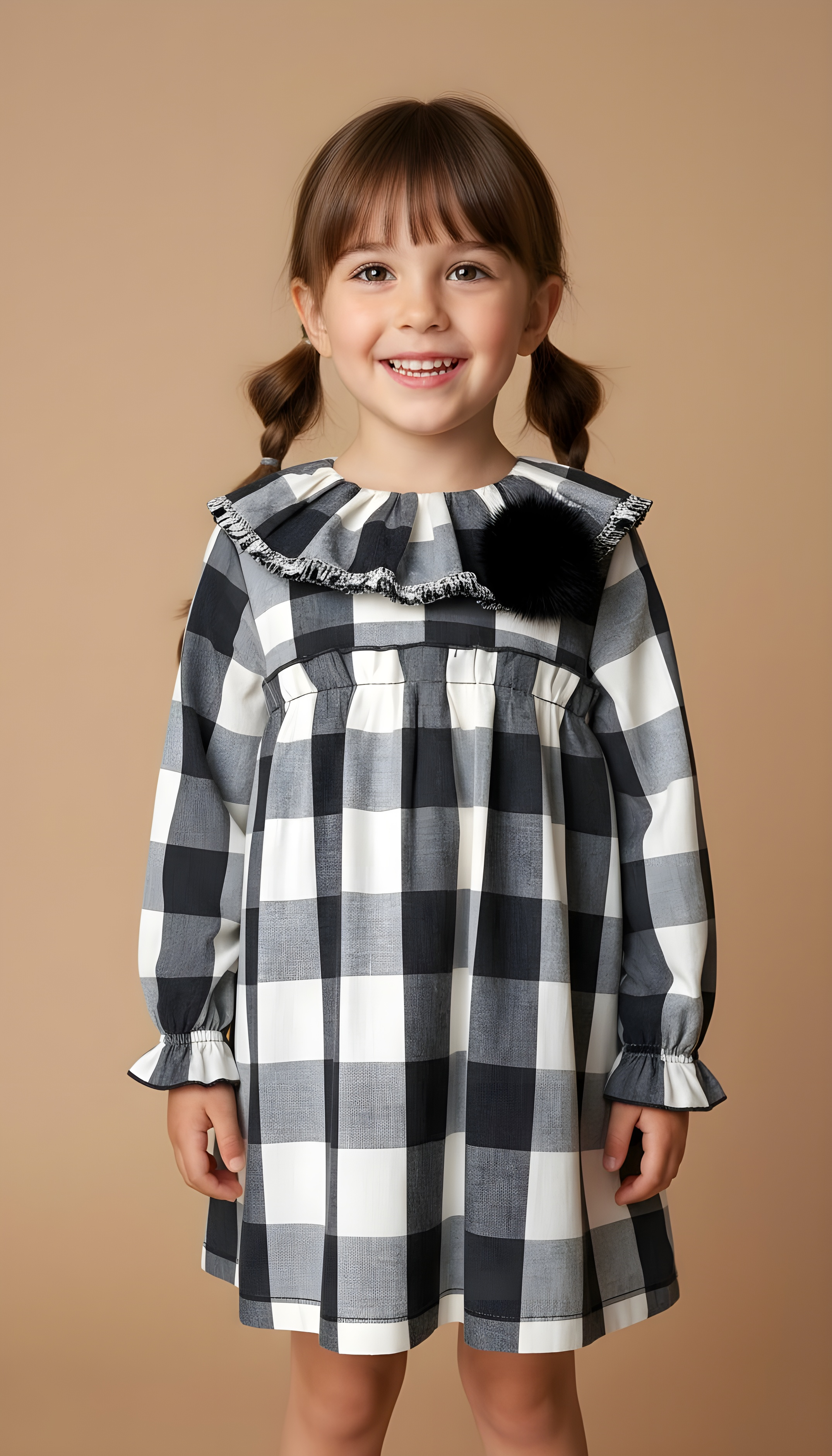 GIRL DRESS GRAY BLACK SQUARES