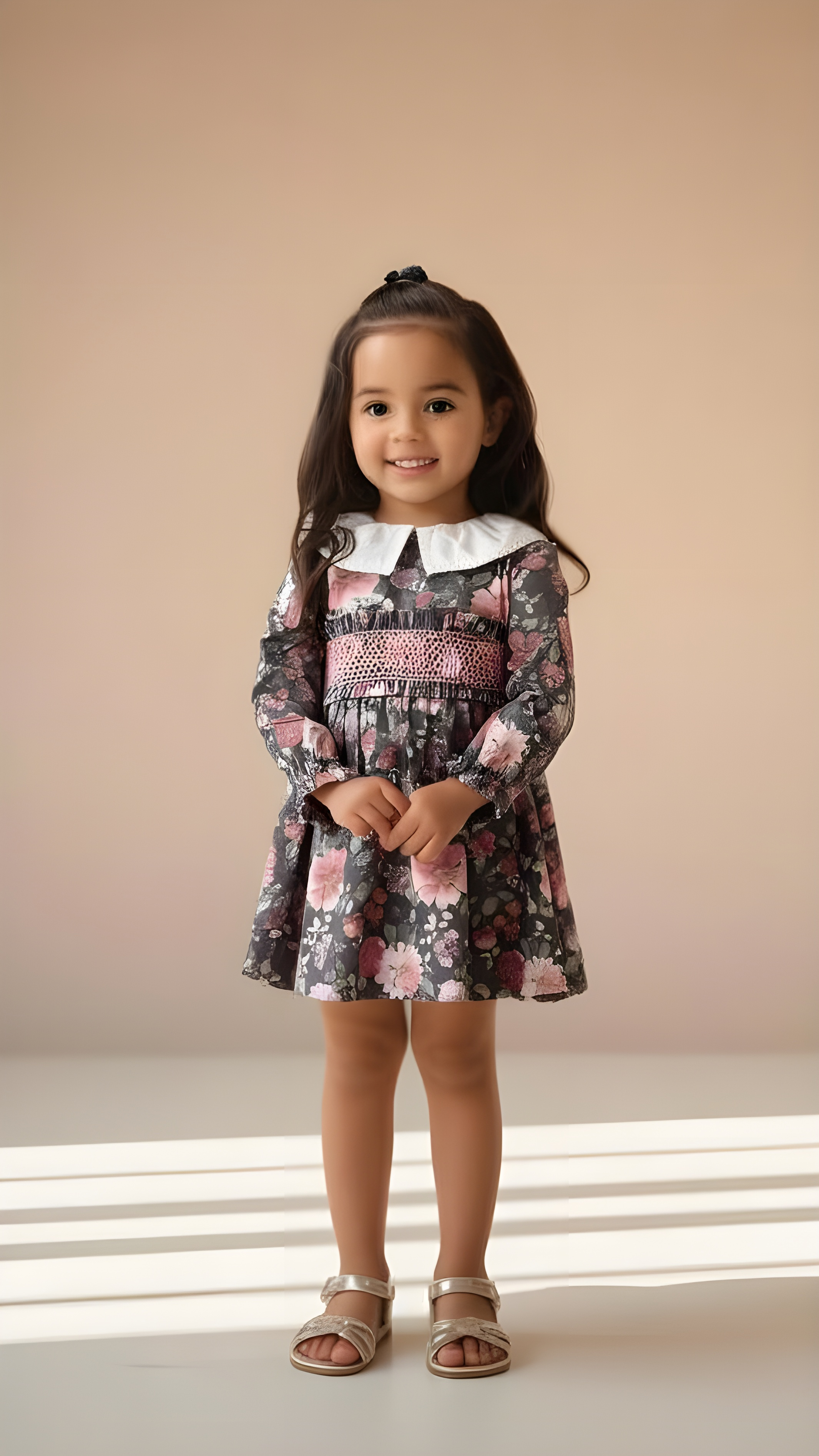 GIRL DRESS FLOWERS/PURPLE COLLAR WHITE